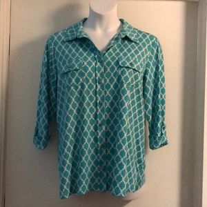 Charter club teal and white patterned top size 2X